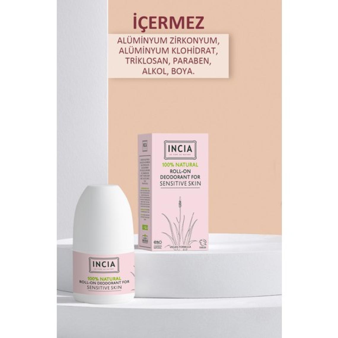 INCIA %100 Doğal Roll On Deodorant Hassas Ciltler İçin Ter Kokusu Önleyici Lekesiz 50 ml