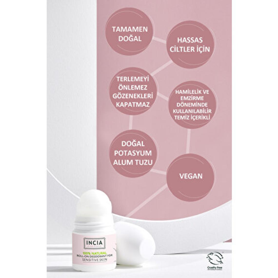 INCIA %100 Doğal Roll On Deodorant Hassas Ciltler İçin Ter Kokusu Önleyici Lekesiz 50 ml