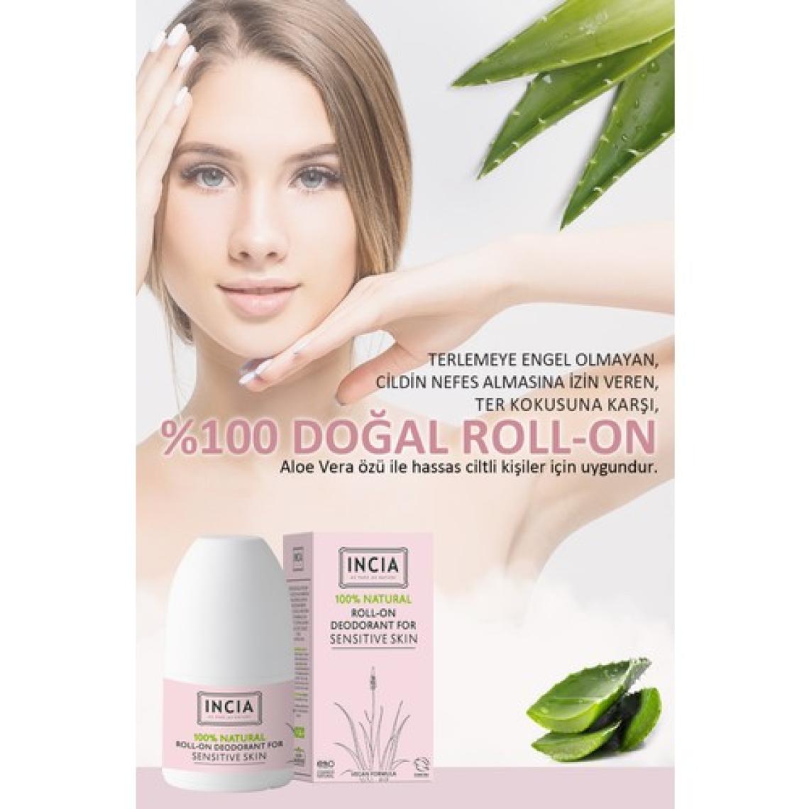 INCIA %100 Doğal Roll On Deodorant Hassas Ciltler İçin Ter Kokusu Önleyici Lekesiz 50 ml