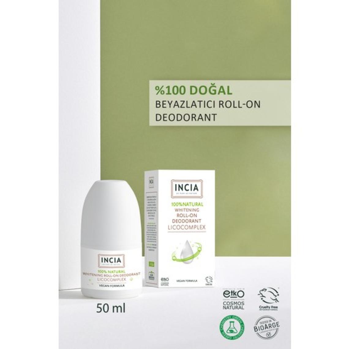 INCIA %100 Doğal Roll On Deodorant Beyazlatıcı Ter Kokusu Önleyici Lekesiz 50 ml