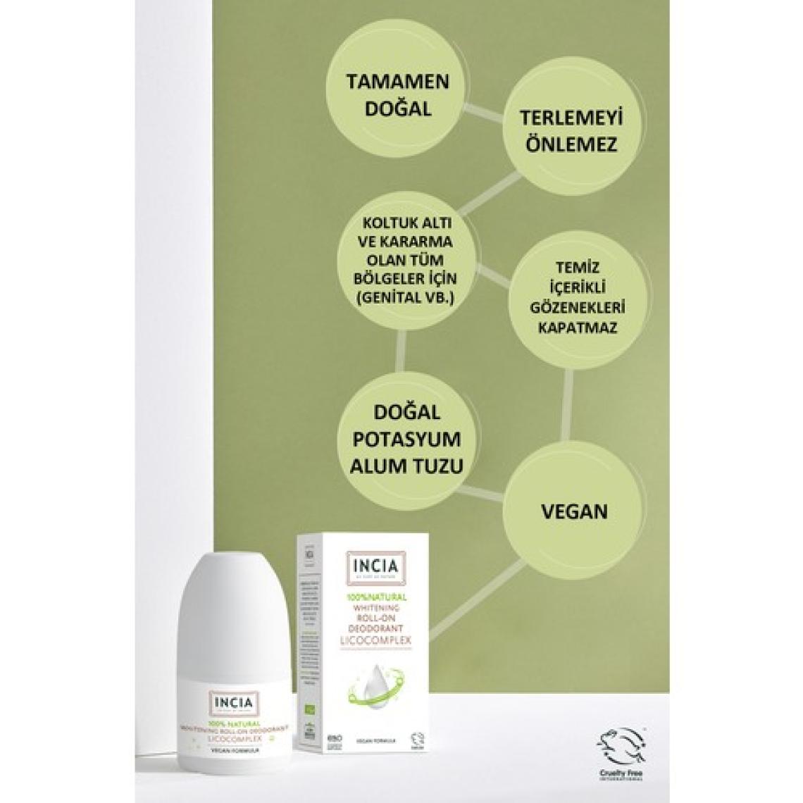 INCIA %100 Doğal Roll On Deodorant Beyazlatıcı Ter Kokusu Önleyici Lekesiz 50 ml