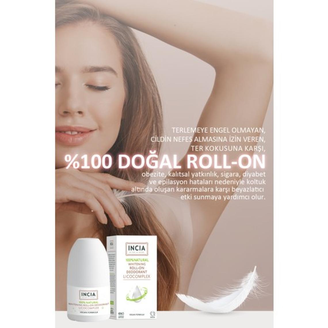 INCIA %100 Doğal Roll On Deodorant Beyazlatıcı Ter Kokusu Önleyici Lekesiz 50 ml