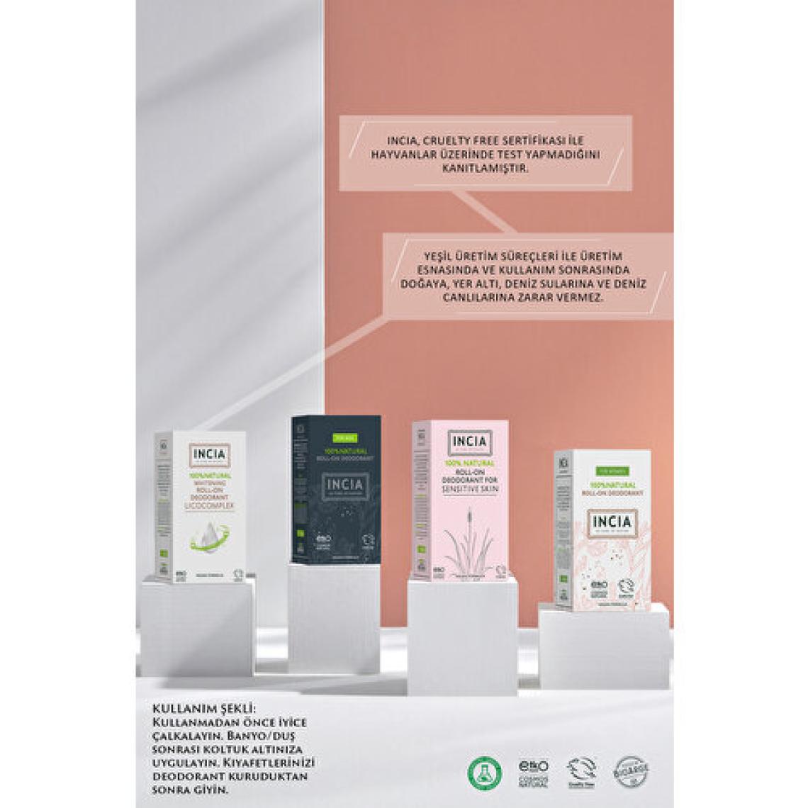 INCIA %100 Doğal Roll On Deodorant Beyazlatıcı Ter Kokusu Önleyici Lekesiz 50 ml