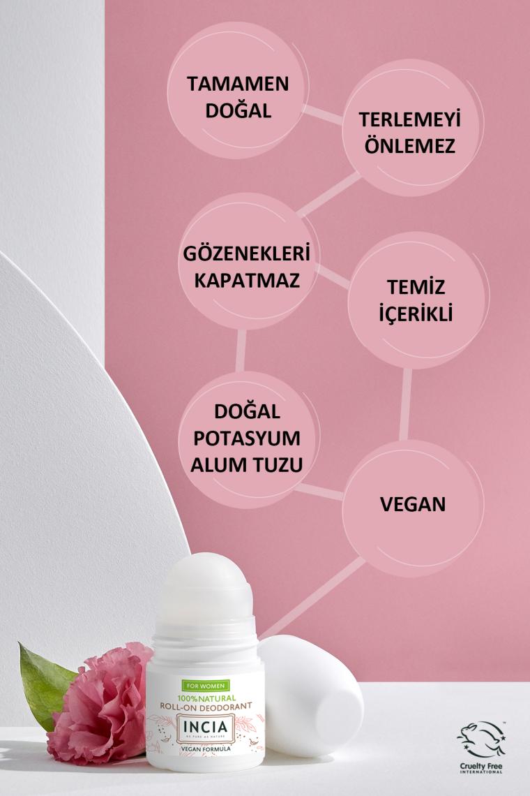 %100 Doğal Roll On Deodorant Kadınlar İçin Ter Kokusu Önleyici Lekesiz 50 ml
