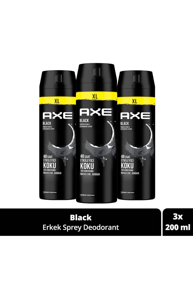 Erkek Sprey Deodorant Black Xl 48 Saat Etkileyici Koku 200 ml X3 Adet