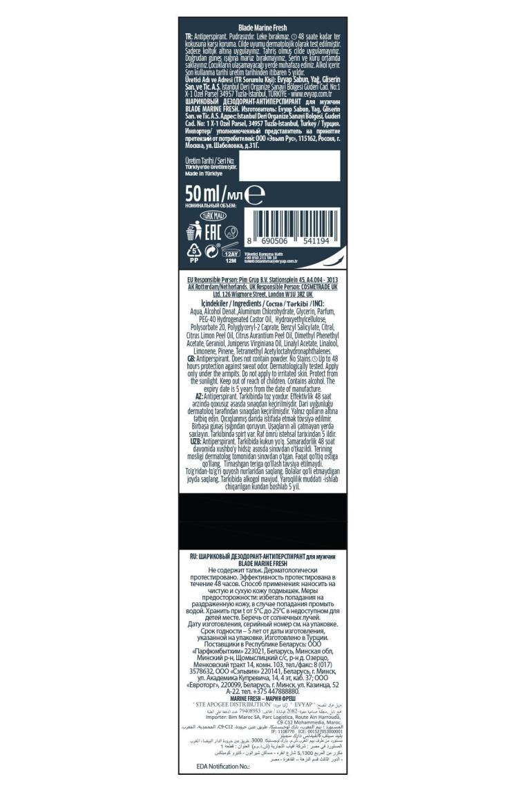Blade Marine Fresh Erkek Roll On 3X50 ml
