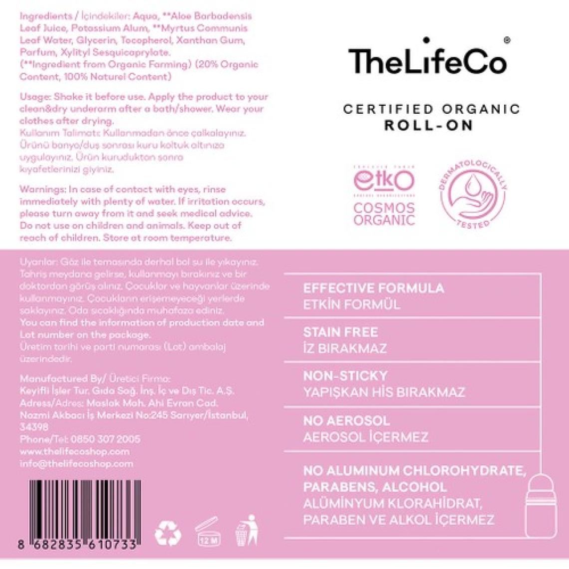 TheLifeCo Organik Roll-On Deodorant Cherish 60 ml (Alüminyumsuz, Alkolsüz, Doğal)