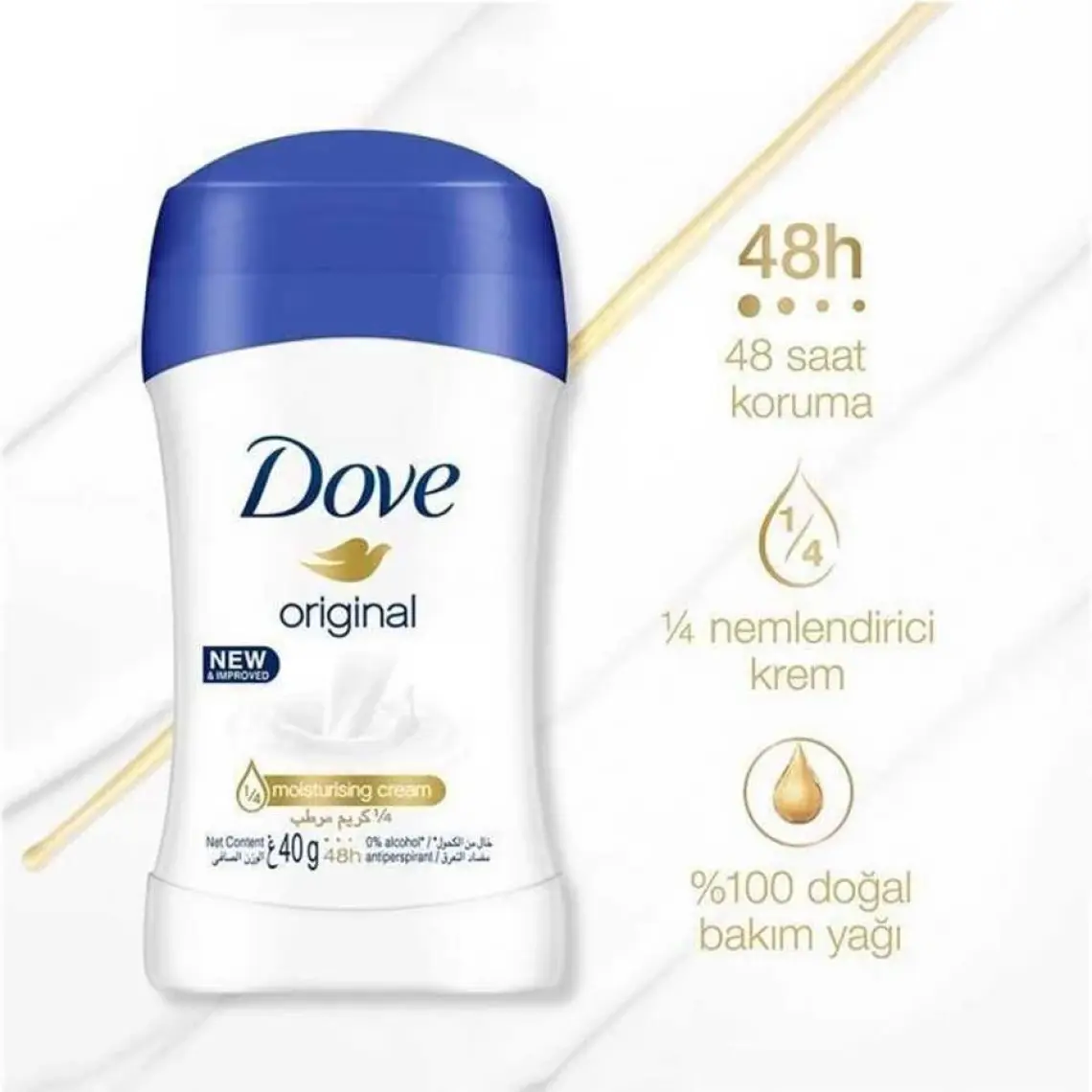Dove Kadın Stick Deodorant Original 1/4 Nemlendirici Krem Etkili 40 g