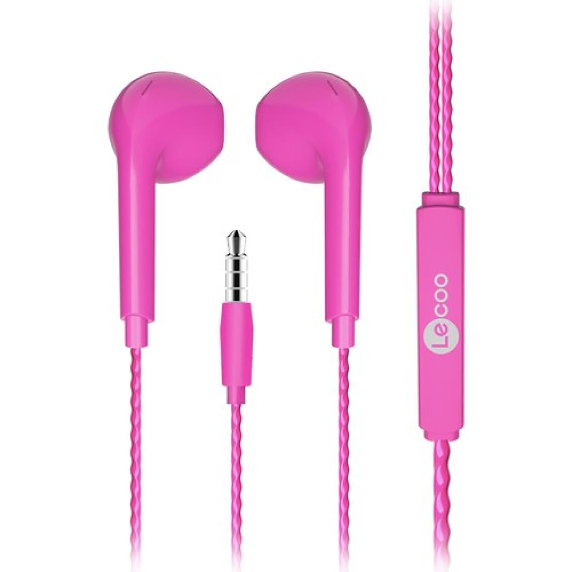 Lecoo EH104 Kablolu 3.5mm Jacklı Kulak İçi Mikrofonlu Kulaklık Pembe