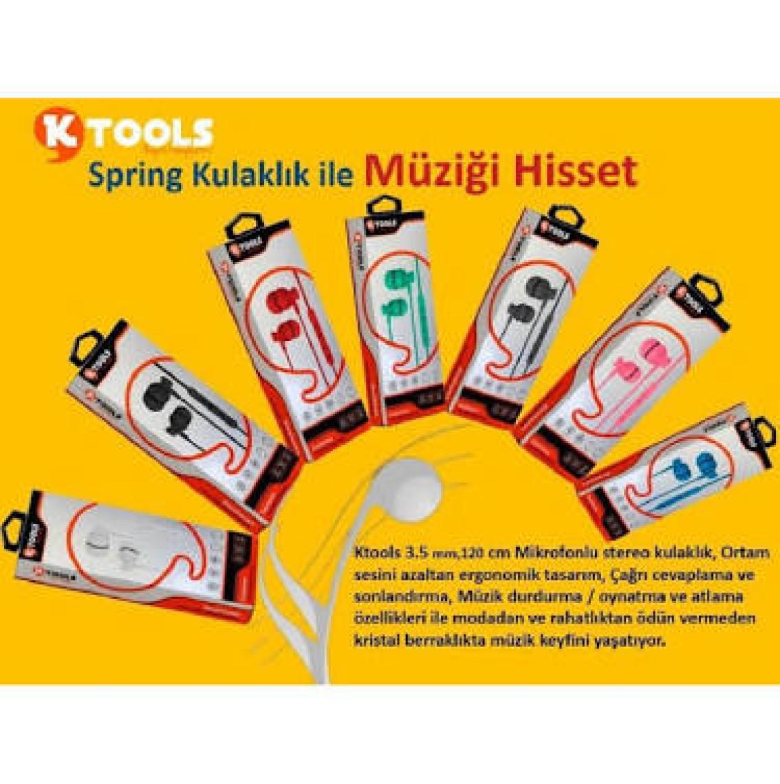 Ktools Spring Stereo Kablolu Mikrofonlu Kulaklık 120 cm Siyah