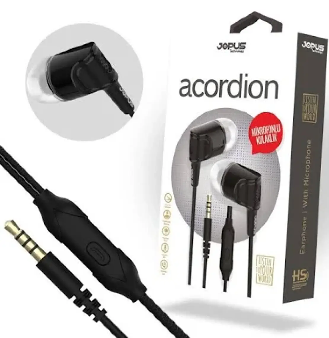Jopus Acordion Mikrofonlu Kulak Içi Kulaklık 3.5 mm Stereo