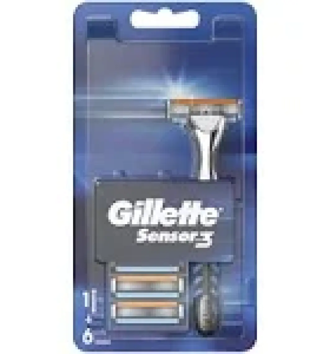 Gillette Sensor3 Tıraş Makinesi - 3 Bıçaklı, Kayganlaştırıcı Bant ve Oynar Başlık ile, 1 Adet + 6 Yedek Bıçak