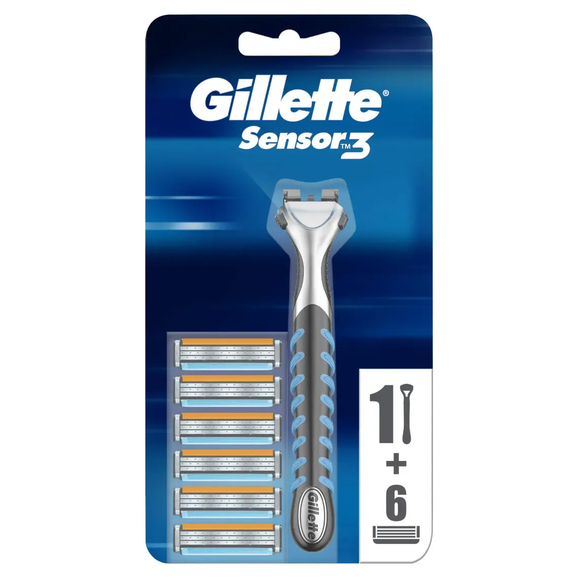 Gillette Sensor3 Tıraş Makinesi - 3 Bıçaklı, Kayganlaştırıcı Bant ve Oynar Başlık ile, 1 Adet + 6 Yedek Bıçak