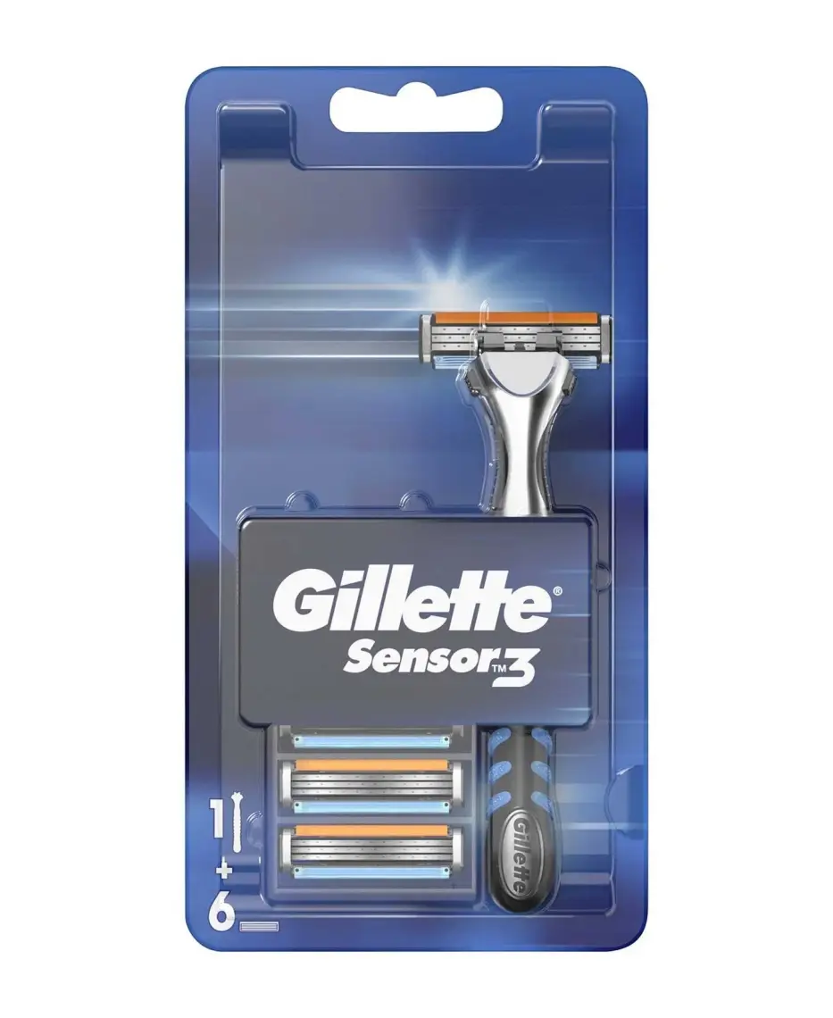 Gillette Sensor3 Tıraş Makinesi - 3 Bıçaklı, Kayganlaştırıcı Bant ve Oynar Başlık ile, 1 Adet + 6 Yedek Bıçak