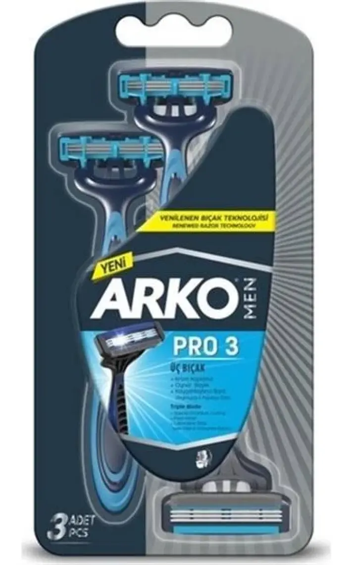 Arko Men T3 Pro 3 Bıçaklı Tıraş Bıçağı 3'lü & Cool Tıraş Köpüğü 200 ml Avantaj Paketi