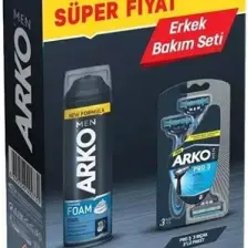 Arko Men T3 Pro 3 Bıçaklı Tıraş Bıçağı 3'lü & Cool Tıraş Köpüğü 200 ml Avantaj Paketi