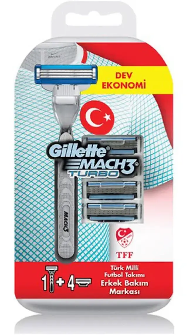 Gillette Mach3 Turbo Tıraş Makinesi + 5 Yedek Tıraş Bıçağı Milli Takım Özel Paketi