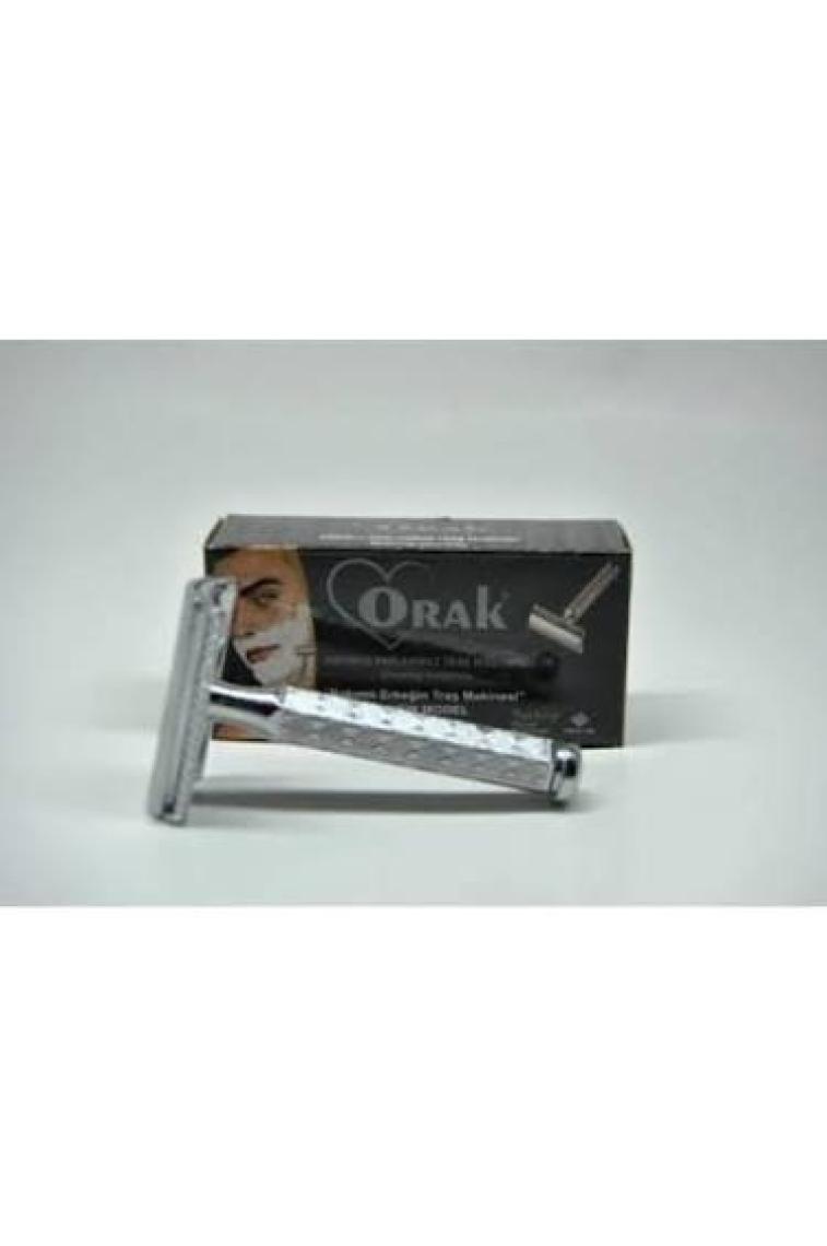 Orak Kromlu Paslanmaz Tıraş Makinesi + 10 Adet Derby Jilet (Uzun-Üstten Açılır)