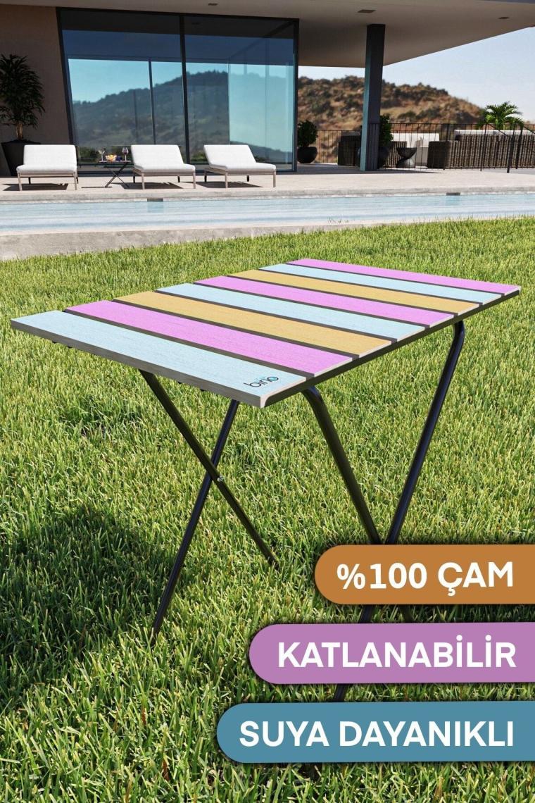Katlanır Kamp Masası Yükseklik Ayarlı Ahşap Piknik Masası Balkon Masası Mutfak Masası Renkli