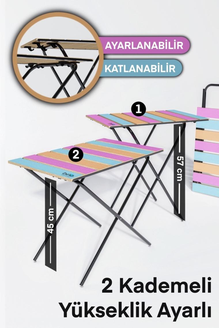 Katlanır Kamp Masası Yükseklik Ayarlı Ahşap Piknik Masası Balkon Masası Mutfak Masası Renkli