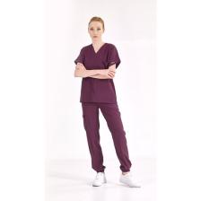 Çizgi Medikal Jogger Lüks Kaliteli Likralı Doktor Hemşire Forması Scrubs Mürdüm