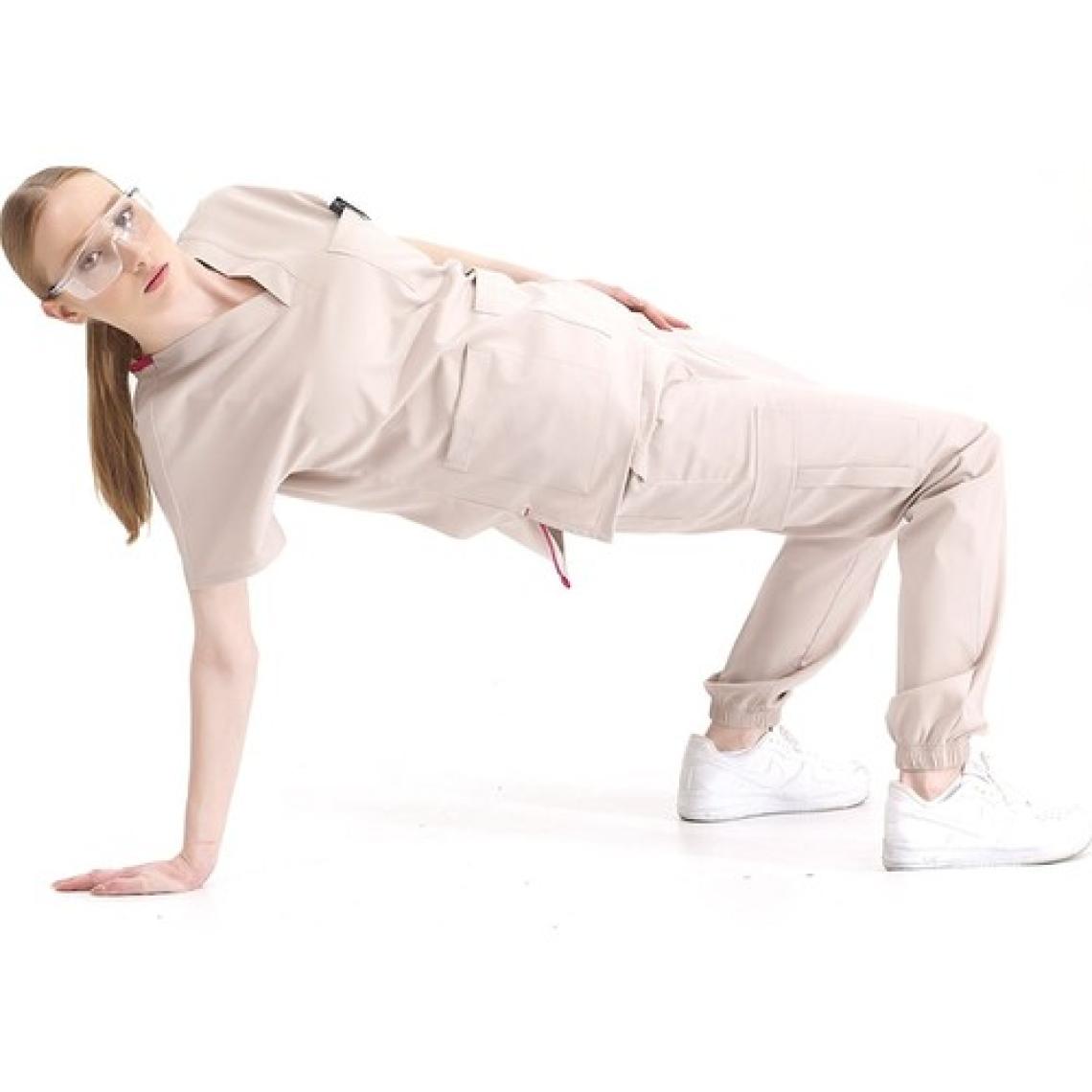 Çizgi Medikal Jogger Lüks Kaliteli Likralı Doktor Hemşire Forması Scrubs Krem