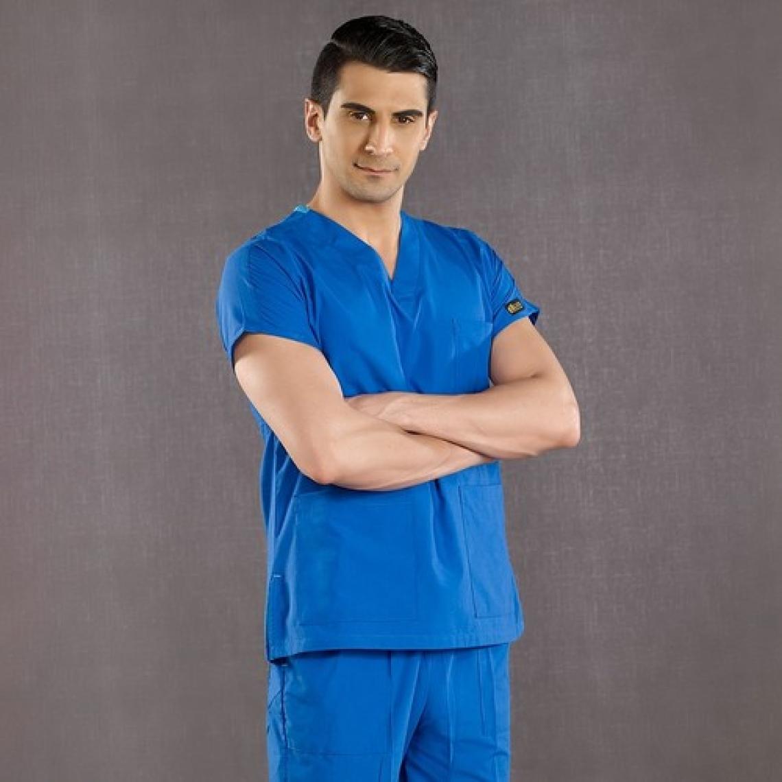 Çizgi Medikal Saks Mavisi Doktor Hemşire Forması Medikal Forma Cerrahi Takım Ince Kumaş