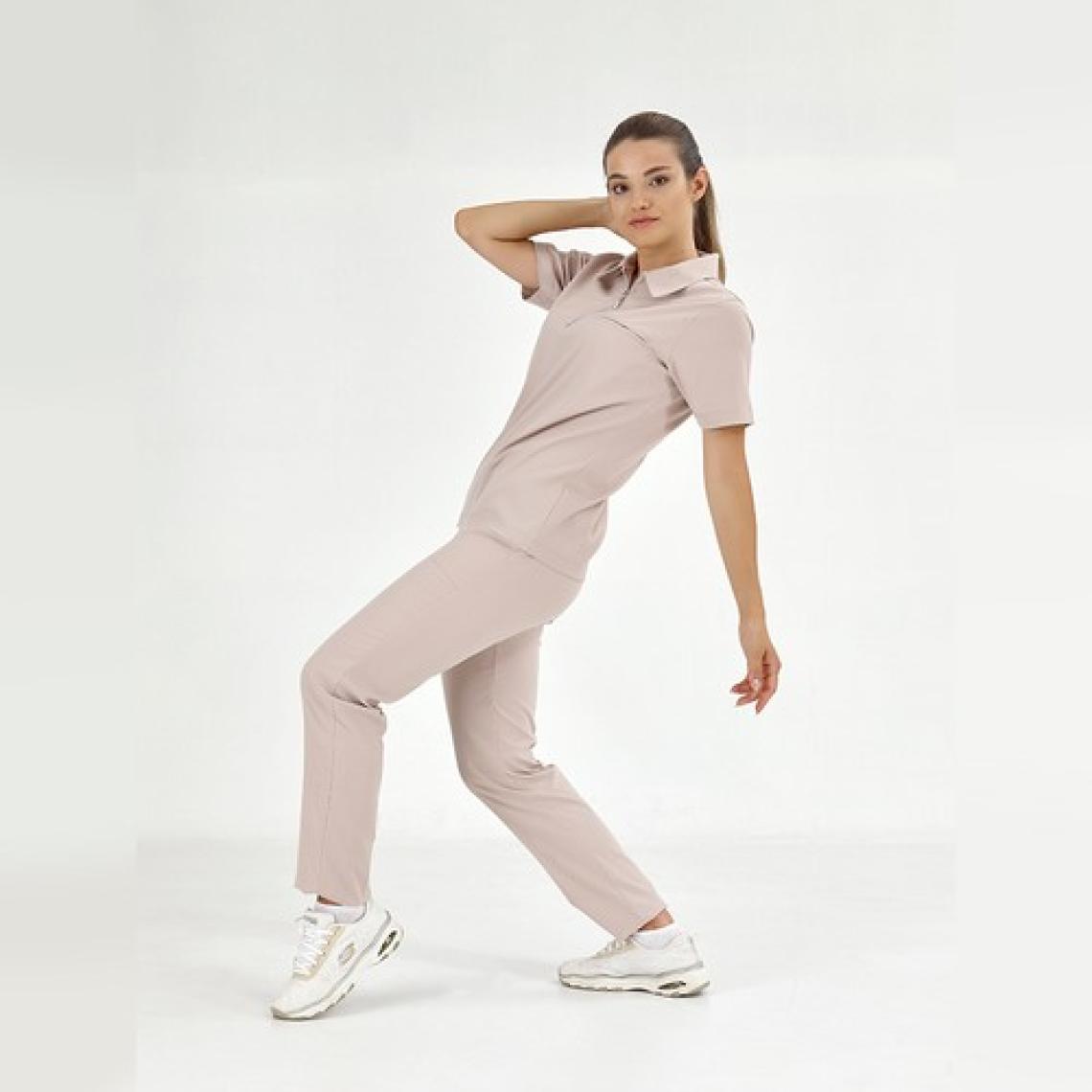 Çizgi Medikal Polo Lüks Kaliteli Likralı Doktor Hemşire Forması Scrubs Krem