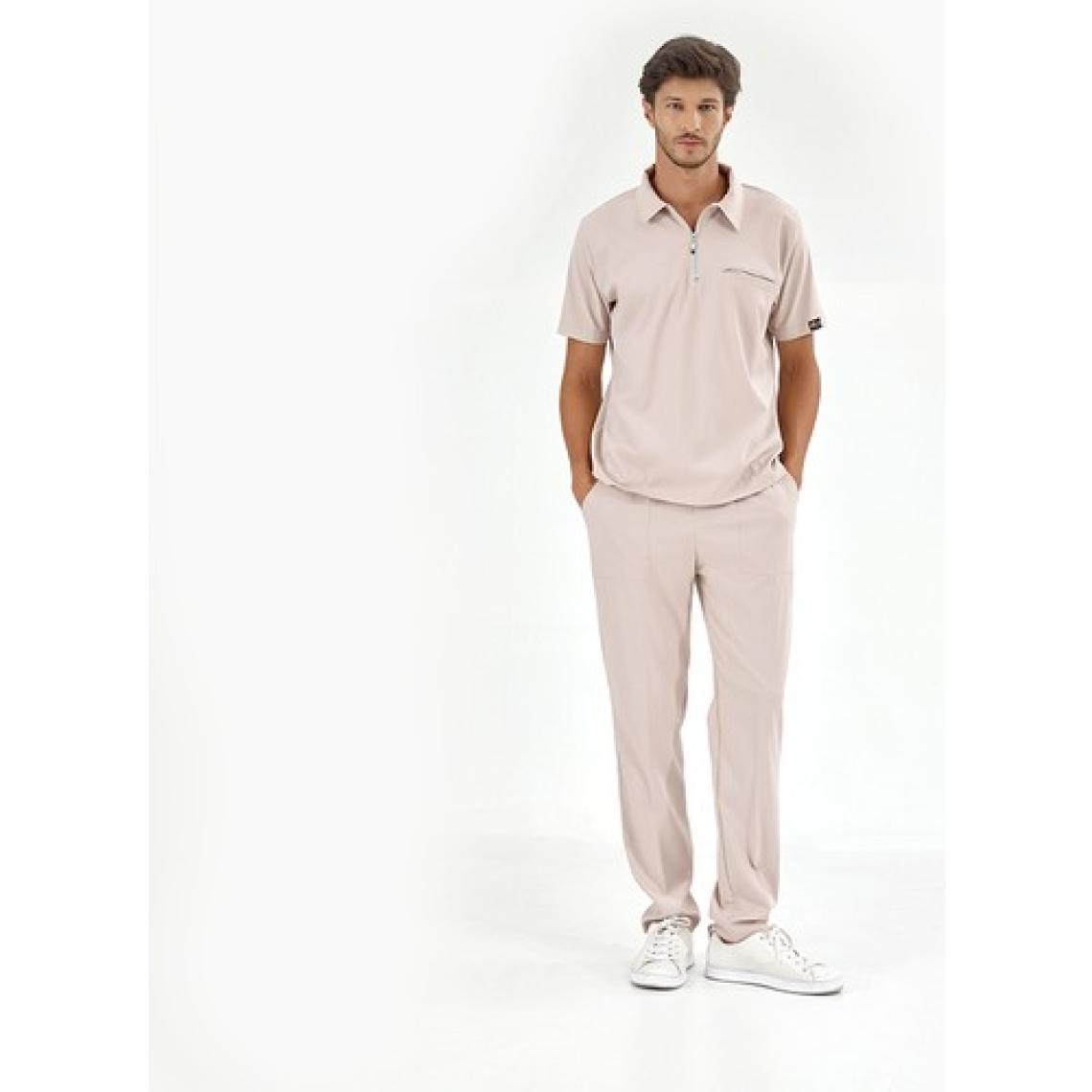 Çizgi Medikal Polo Lüks Kaliteli Likralı Doktor Hemşire Forması Scrubs Krem