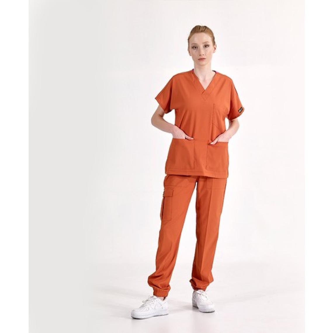 Çizgi Medikal Jogger Lüks Kaliteli Likralı Doktor Hemşire Forması Scrubs Kiremit