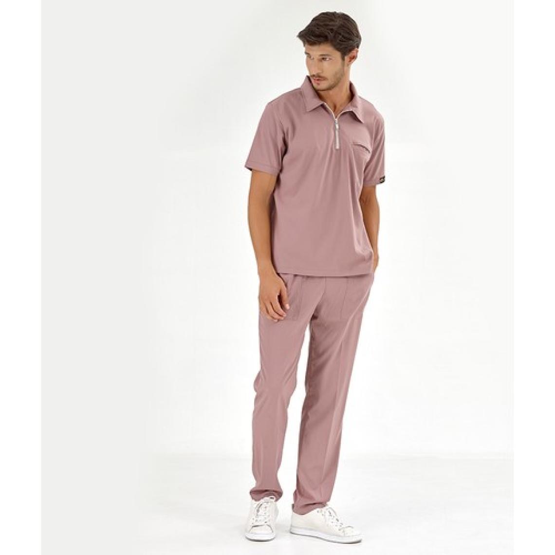 Çizgi Medikal Polo Lüks Kaliteli Likralı Doktor Hemşire Forması Scrubs Gül Kurusu