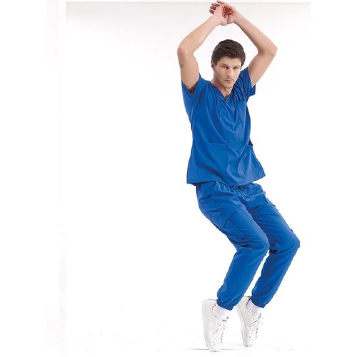 Çizgi Medikal Jogger Lüks Kaliteli Likralı Doktor Hemşire Forması Scrubs Saks Mavi