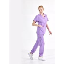 Çizgi Medikal Jogger Lüks Kaliteli Likralı Doktor Hemşire Forması Scrubs Lila