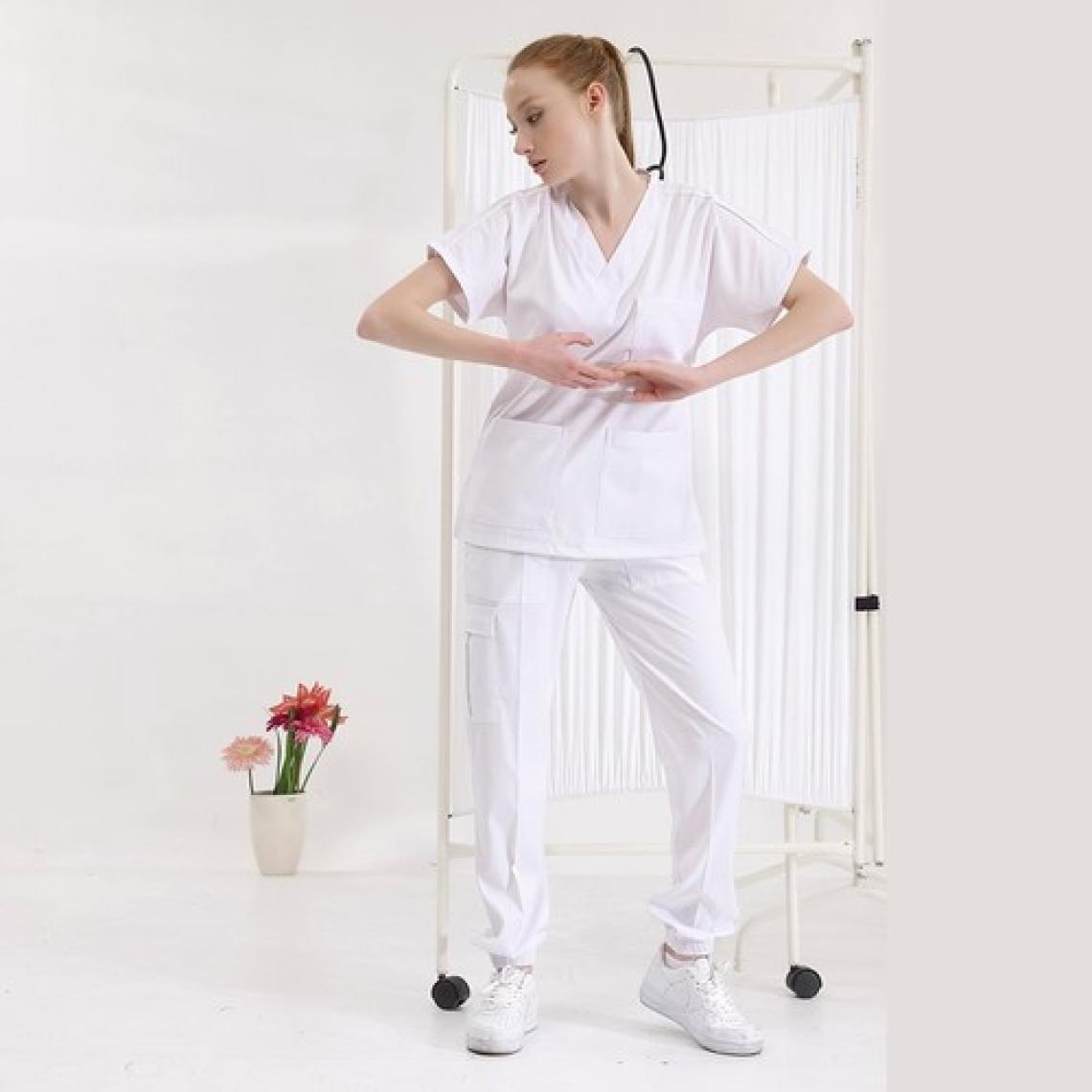 Çizgi Medikal Jogger Lüks Kaliteli Likralı Doktor Hemşire Forması Scrubs Beyaz