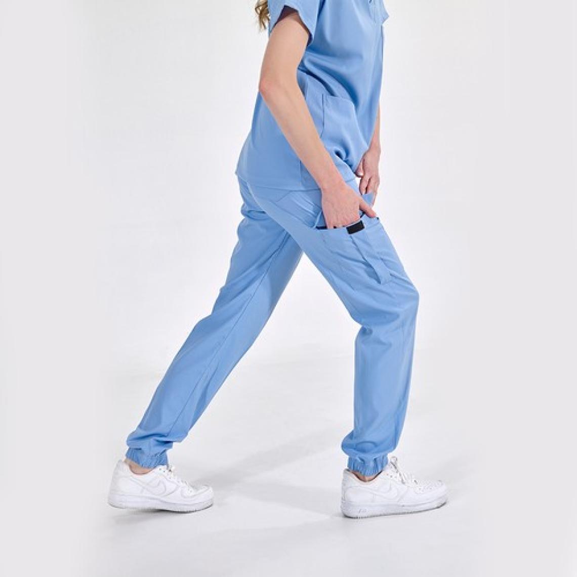 Çizgi Medikal Jogger Lüks Kaliteli Likralı Doktor Hemşire Forması Scrubs Açık Mavi