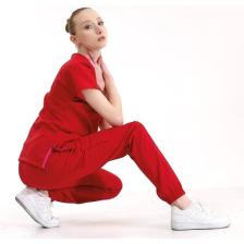 Çizgi Medikal Jogger Lüks Kaliteli Likralı Doktor Hemşire Forması Scrubs Kırmızı