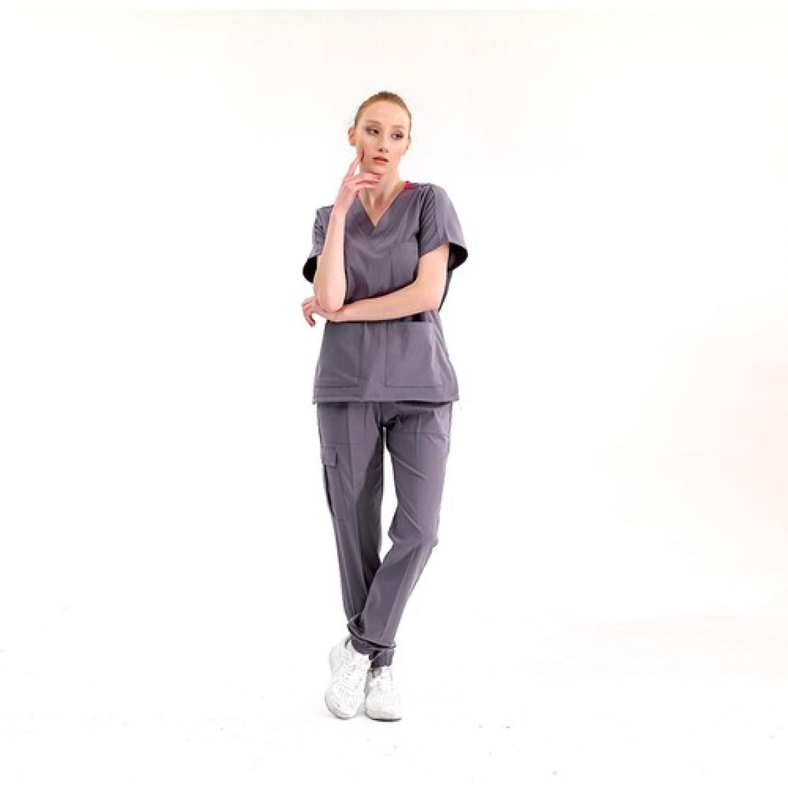 Çizgi Medikal Jogger Lüks Kaliteli Likralı Doktor Hemşire Forması Scrubs Kurşuni Gri