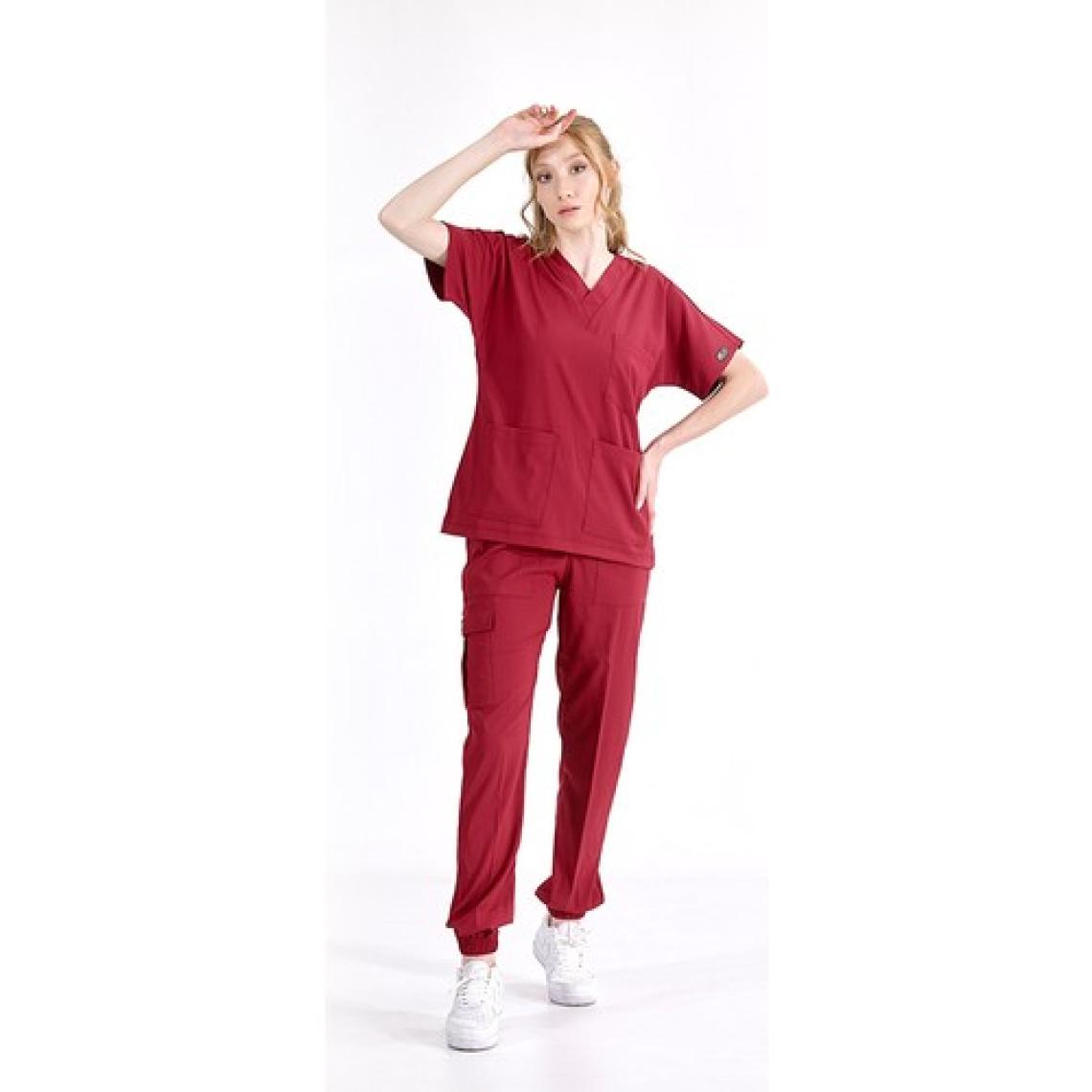 Çizgi Medikal Jogger Lüks Kaliteli Likralı Doktor Hemşire Forması Scrubs Bordo