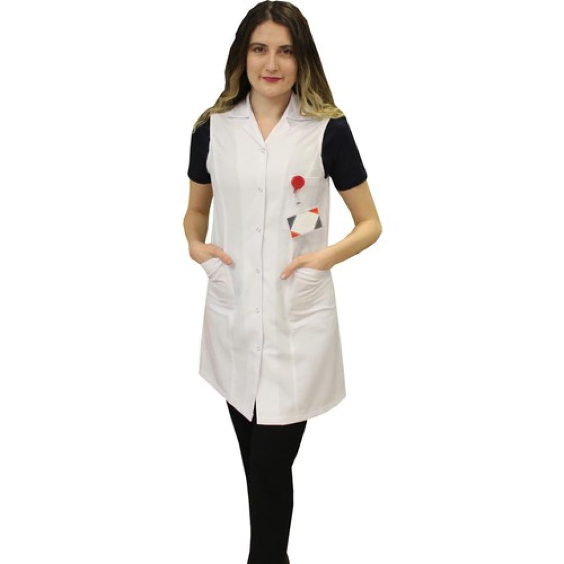 Gömlek Yaka Kadın Diz Üstü Boy - Kolsuz Doktor Önlüğü , Öğretmen Laboratuvar , Hastane Beyaz Önlük