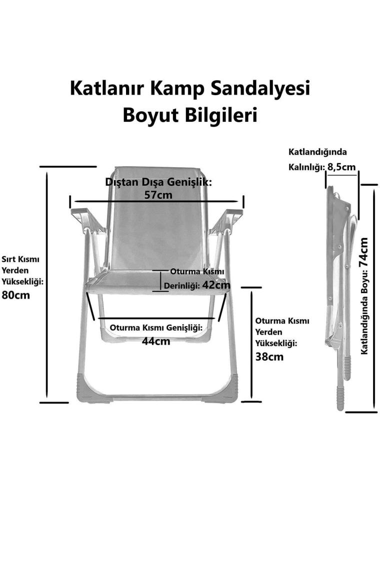 Natura 2 Adet Kamp Sandalyesi Katlanır Piknik Sandalye Dikdörtgen Bardaklıklı Gri