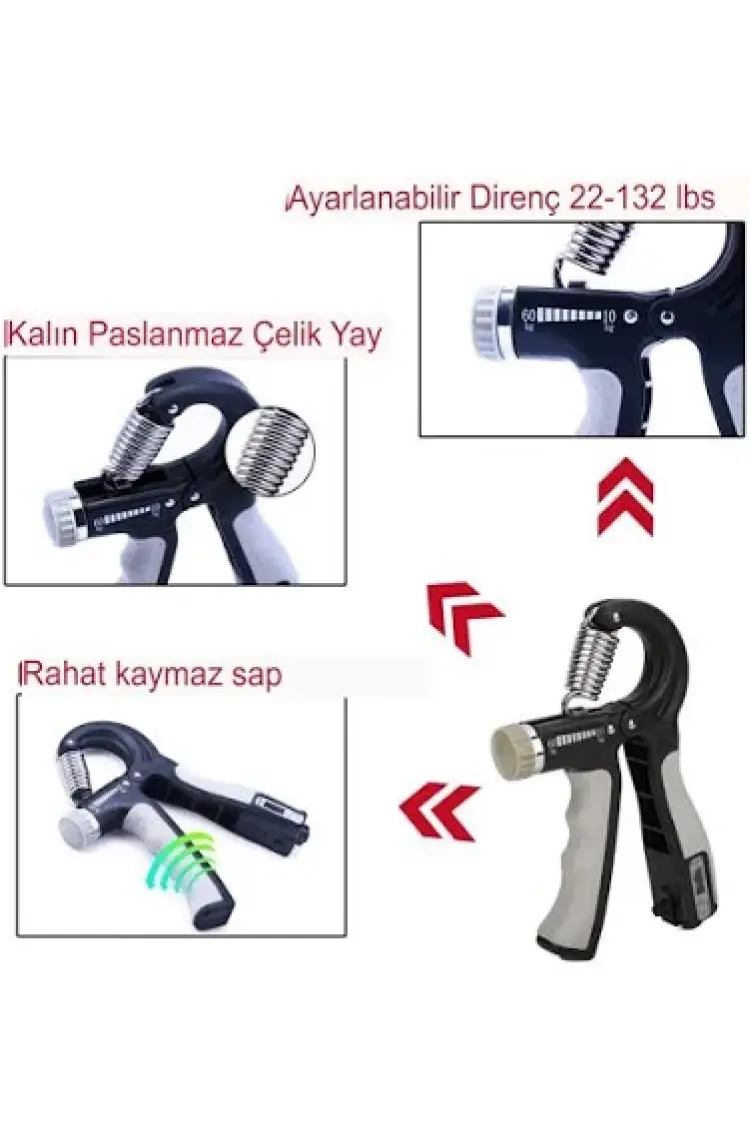 El Egzersiz Aleti, Parmak Çalıştırıcı, Ayarlanabilir Kuvvetli Direnç (5-60 Kg) Siyah