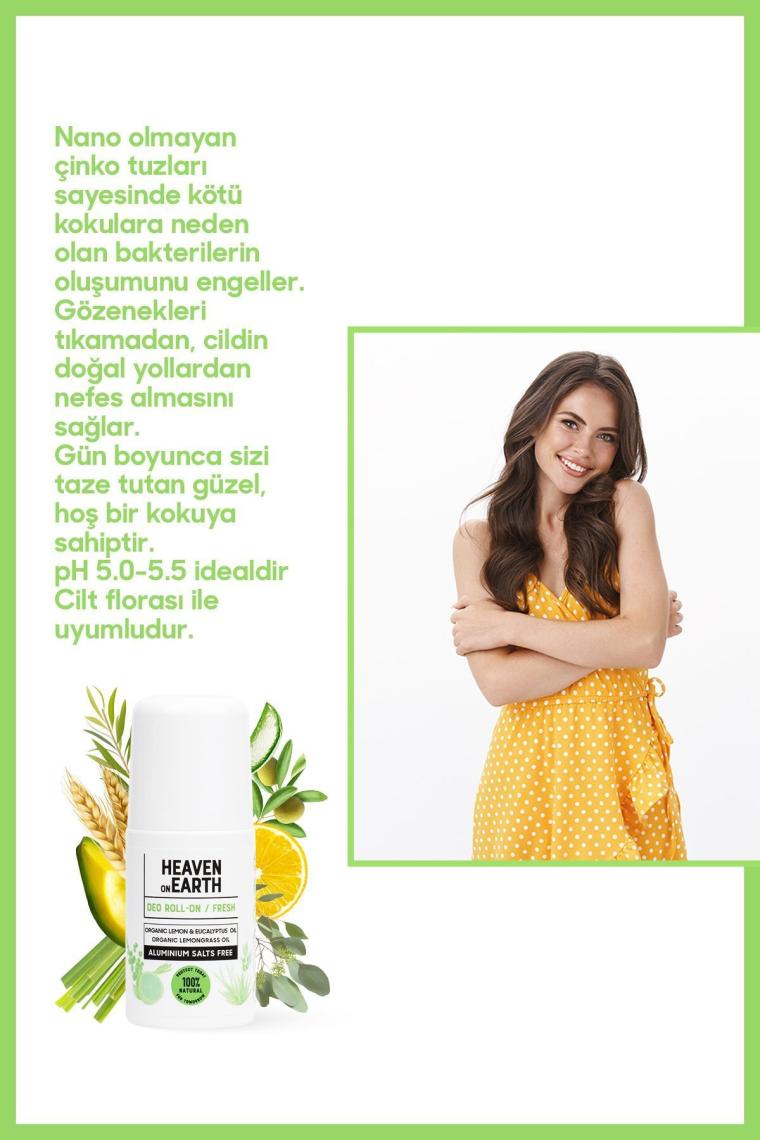%100 Doğal Organik Roll On Aluminyum Tuzları Içermez Ter Kokusu Önleyici Fresh 50 ml Vegan