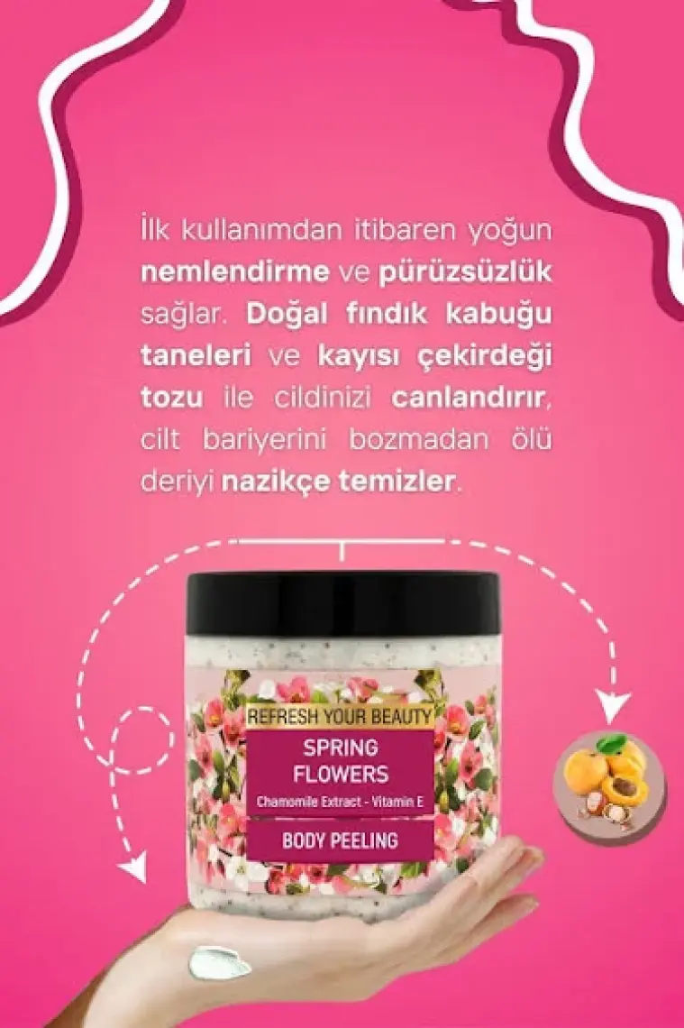 Bahar Çiçekleri, Papatya Özlü Vücut Peelingi, Nazik Ferahlık ve Pürüzsüz Nemlendirme, 500ml