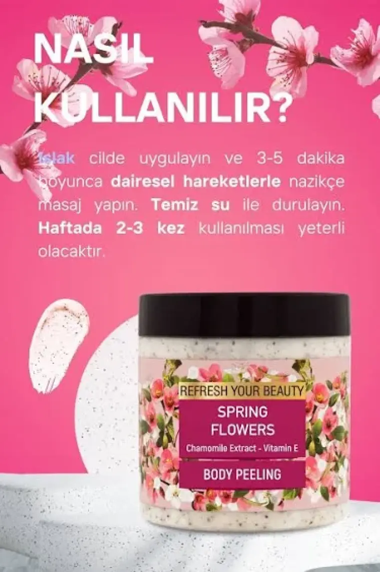 Bahar Çiçekleri, Papatya Özlü Vücut Peelingi, Nazik Ferahlık ve Pürüzsüz Nemlendirme, 500ml