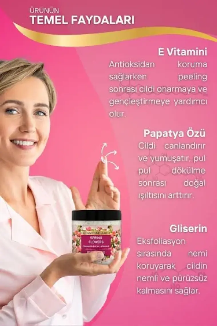 Bahar Çiçekleri, Papatya Özlü Vücut Peelingi, Nazik Ferahlık ve Pürüzsüz Nemlendirme, 500ml