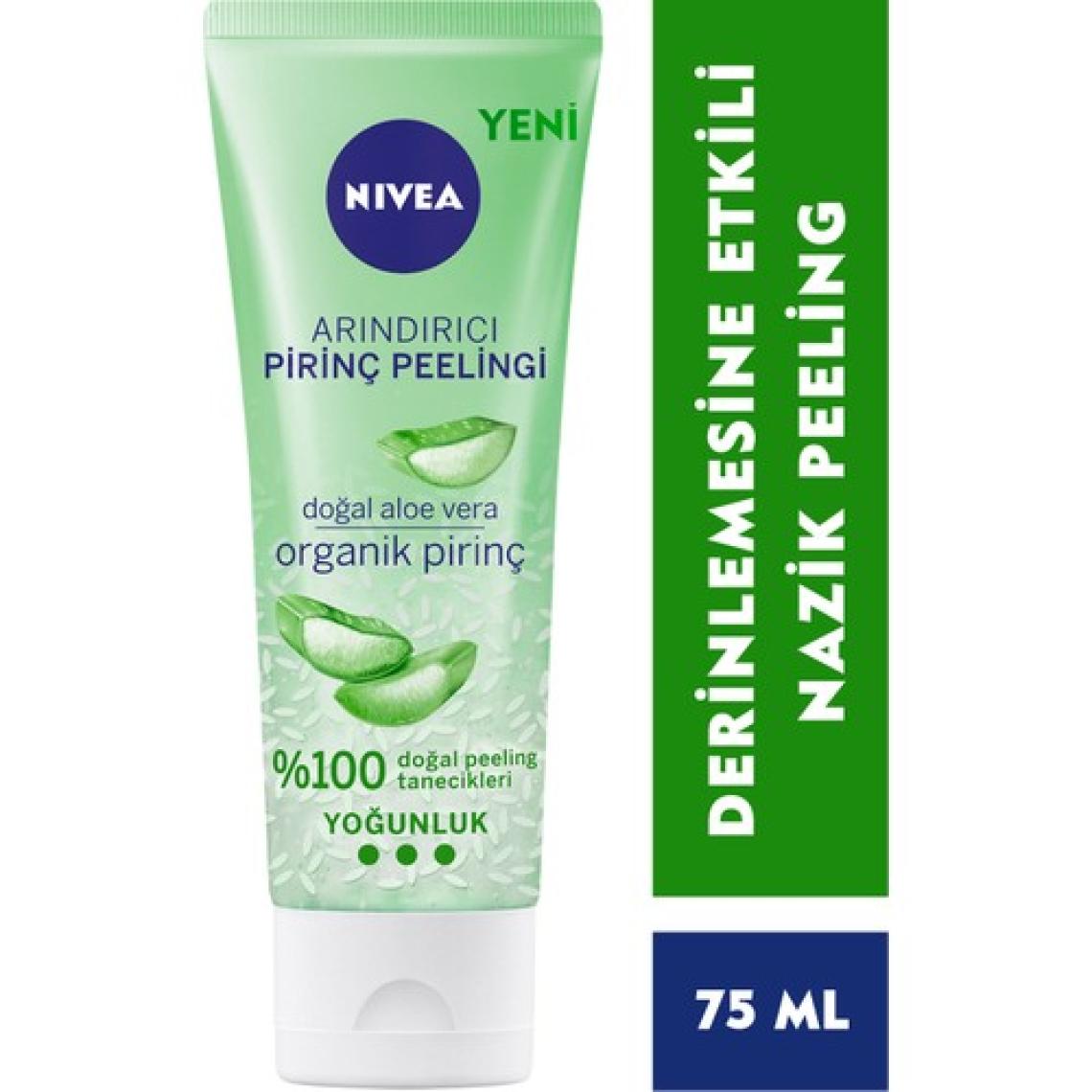 NIVEA Arındırıcı Organik Pirinç Peeling 75 ml; Karma Ciltler; Aloe Vera ile Yüz Bakım; Cildi Arındırır; Etkili Yüz Temizleme