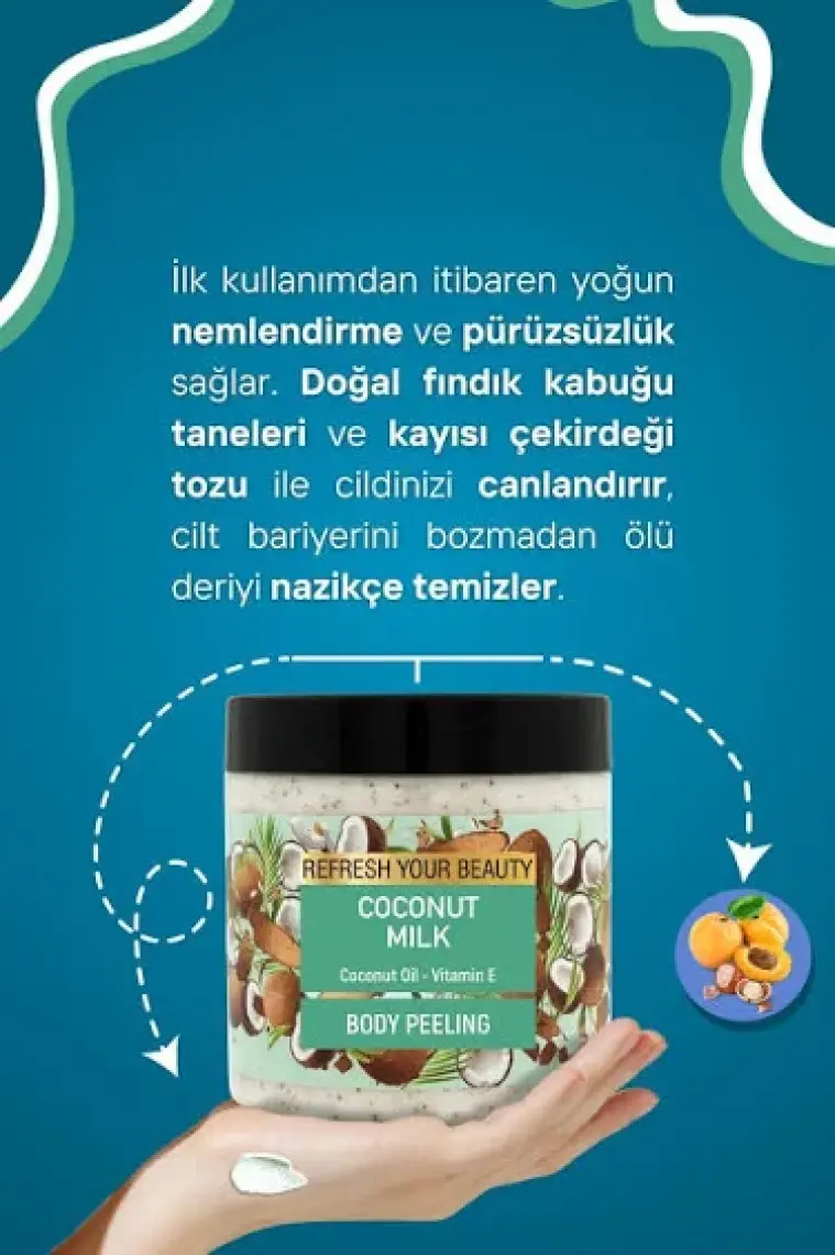 Hindistan Cevizi Sütlü Vücut Peelingi, Hindistan Cevizi Yağı ve E Vitamini ile Nazik Arınma, 500ml