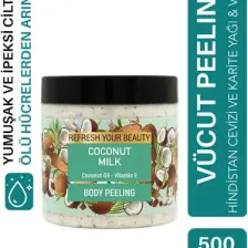 Hindistan Cevizi Sütlü Vücut Peelingi, Hindistan Cevizi Yağı ve E Vitamini ile Nazik Arınma, 500ml