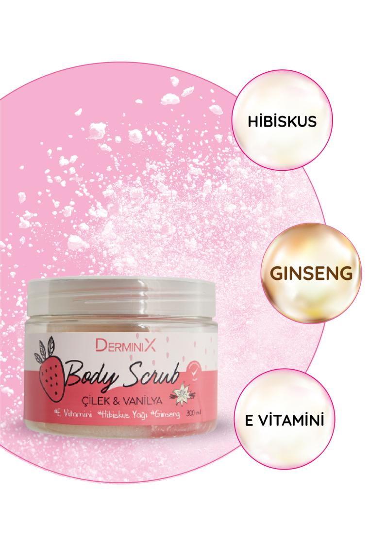 Vücut Peelingi Body Scrub Çilek Vanilya 300 Ml Besleyici, Arındırıcı, Nemlendirici