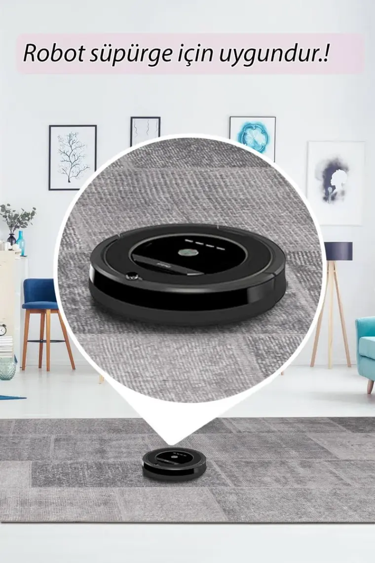 Artloop Folk Patchwork Desenli Dokuma Taban Dekoratif Gri Halı (Ba 36)